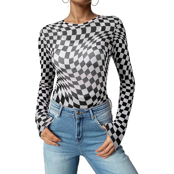 GEZOUR Women's Sexy Clubwear Sheer Seethrough Long Sleeve Fishnet